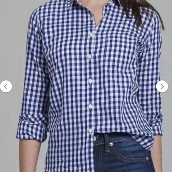 UNTUCKit Women's Belleza Navy Blue Gingham Button Down Shirt Pocket - Picture 1 of 4
